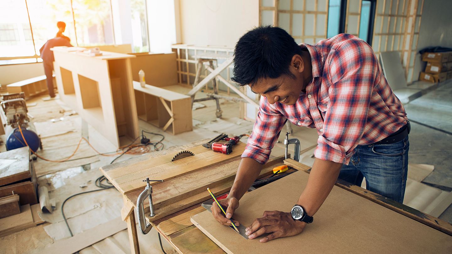 Man working on building a business office space