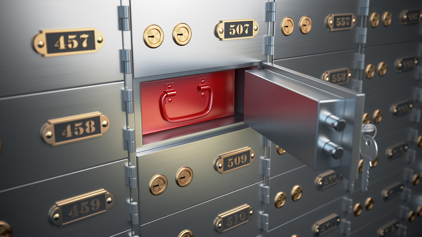 Safe deposit box opened with a key